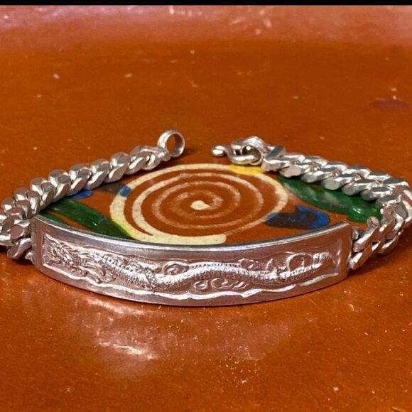 Vintage 100% Pure Silver ID Bracelet with Dragon Design - Picture 1 of 5